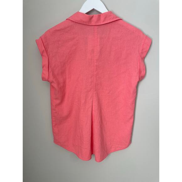 NWT - Isabel Maternity Short Sleeve Shirt Size XS Linen Pink Button Down Spring - Picture 4 of 6